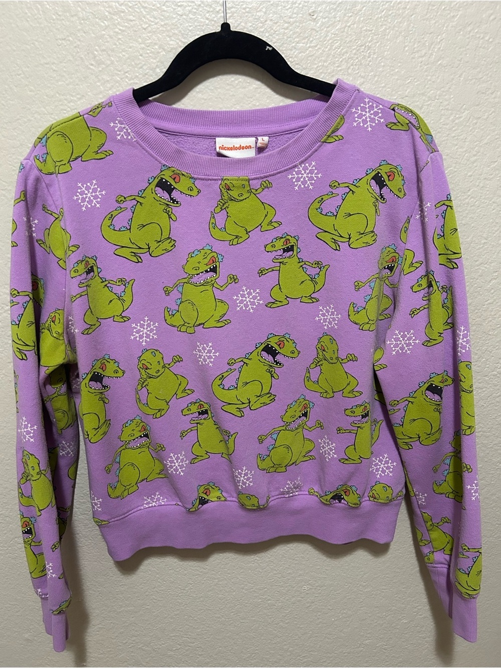 Vintage Y2K Rugrats Reptar Print Purple Sweatshirt Kids Large Nickelodeon